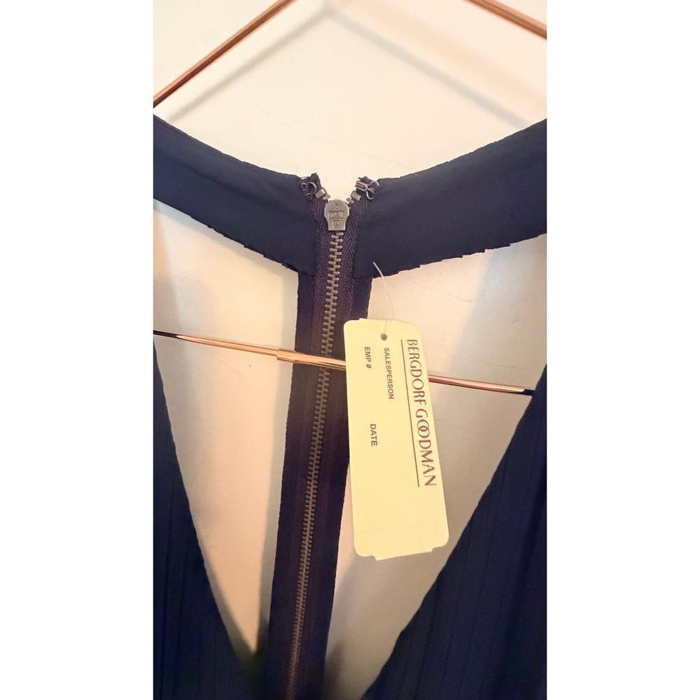 Alice‎ + Olivia Maxi Dress Women 6 Navy Navy Pleated Open Back Gown Bergdorf - Picture 6 of 11